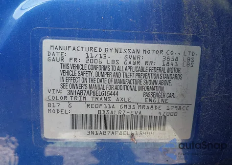 2014 Nissan Sentra Sr z USA, uszkodzony, nr VIN 3N1AB7AP8EL615444